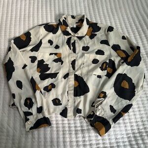 Cow print crop button up